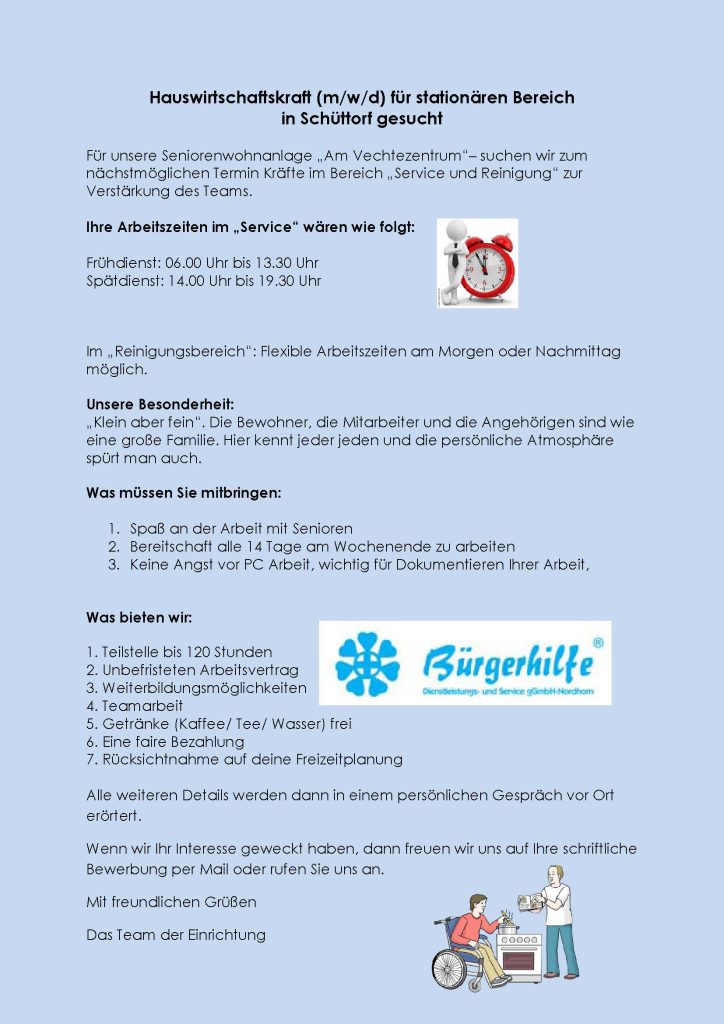 Hauswirtschaftskräfte, Seniorenwohnanlage 'Am Vechtezentrum', Schüttorf