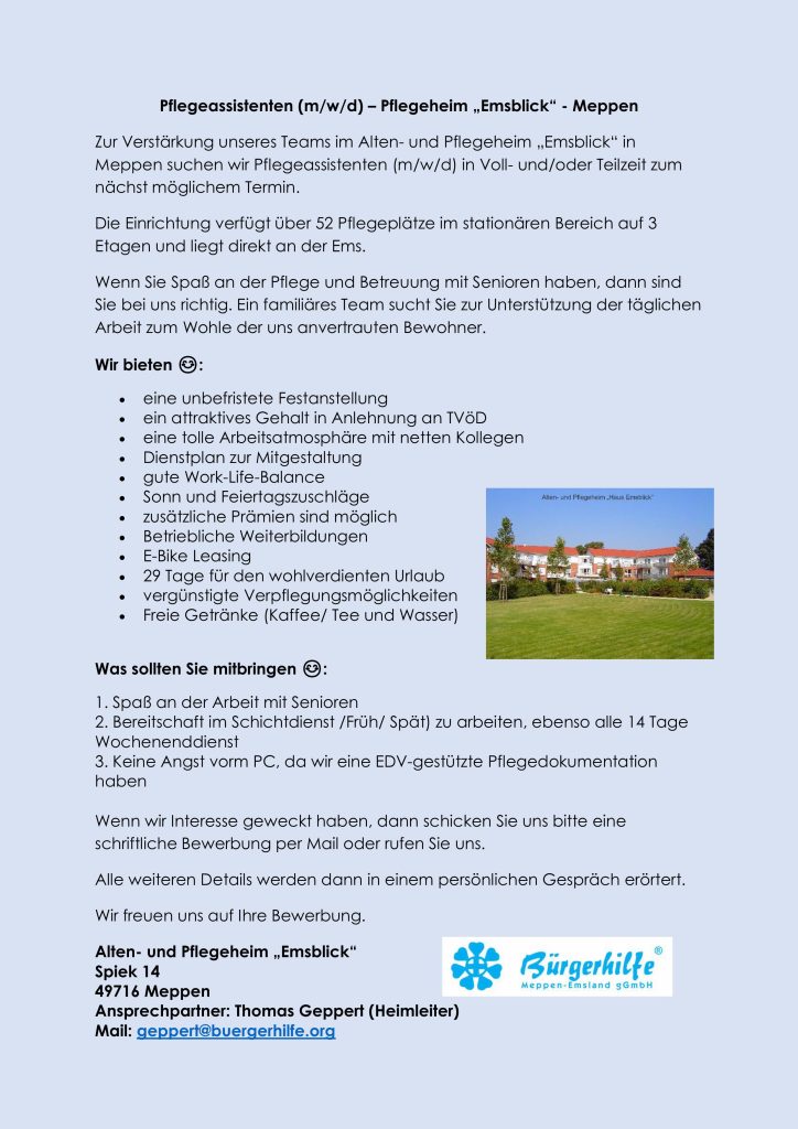 Pflegeassistenten, Alten- und pflegeheim 