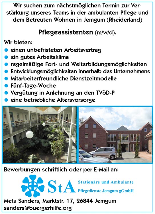 Pflegeassistenten, Seniorenwohnanlage 'Auf der Wierde', Jemgum