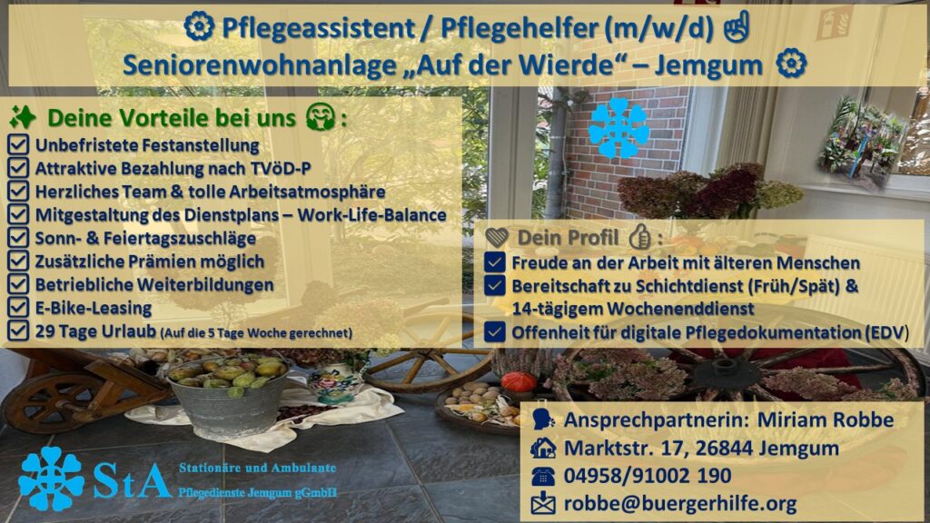 Pflegeassistenten, Seniorenwohnanlagee 'Auf der Wierde', Jemgum