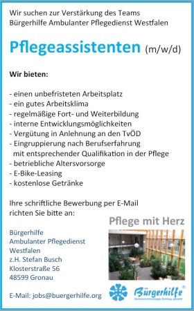 Pflegeassistenten, Ambulanter Pflegedienst Weestfalen, Gronau