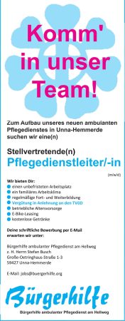 Stellvertretende Pflegedienstleitung, Ambulanter Pflegedienst am Hellweg, Unna-Hemmerde
