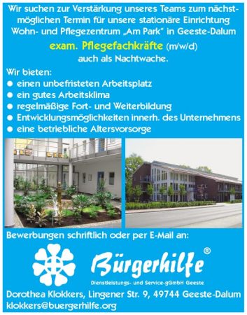 exam. Pflegefachkraft, Wohn- und Pflegezentrum "Am Park", Geeste-Dalum