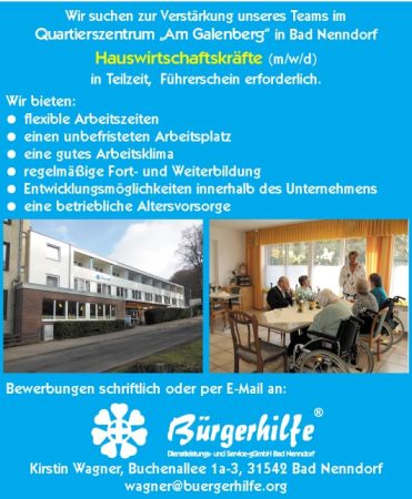 Hauswirtschaftskräfte, Quartierszentrum "Am Galenberg", Bad Nenndorf
