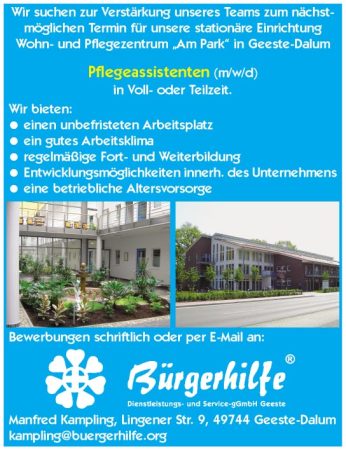 Pflegeassistenten, Wohn- und Pflegezentrum "Am Park", Geeste-Dalum