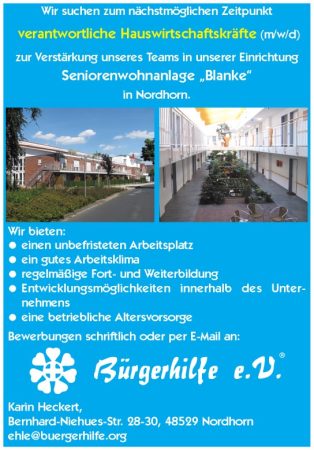 verantwortliche Hauswirtschaftskraft, Seniorenwohnanlage "Blanke", Nordhorn