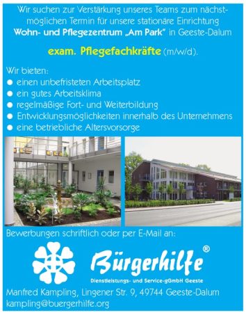 exam. Pflegefachkräfte, Wohn- und Pflegezentrum "Am Park", Geeste-Dalum