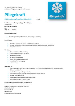 Pflegekraft, Ambulanter Pflegedienst Westfalen, Gronau