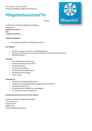 Pflegeassistenten, Ambulanter Pflegedienst Westfalen, Gronau